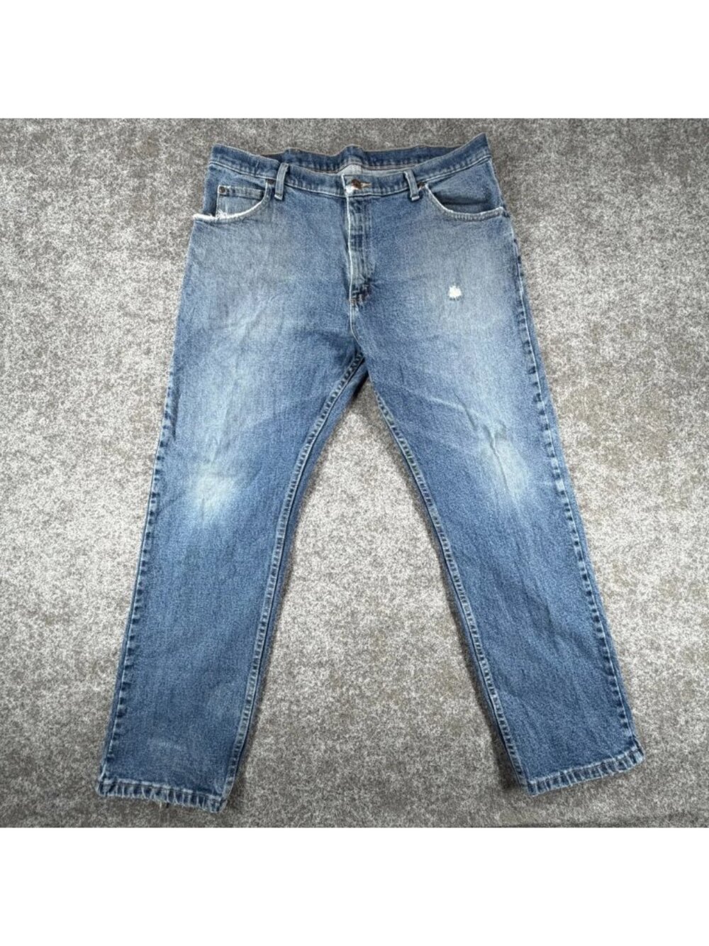 Wrangler Straight Fit Jeans Mens‎ Blue Denim Comfort Stretch Distressed Western
